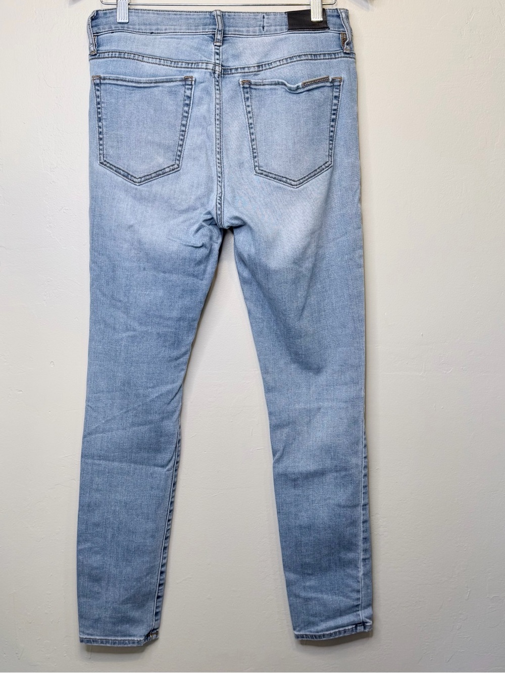 Armani Exchange | Mid-Rise Light Wash Factory Faded Denim Designer Skinny Jeans - Picture 5 of 16